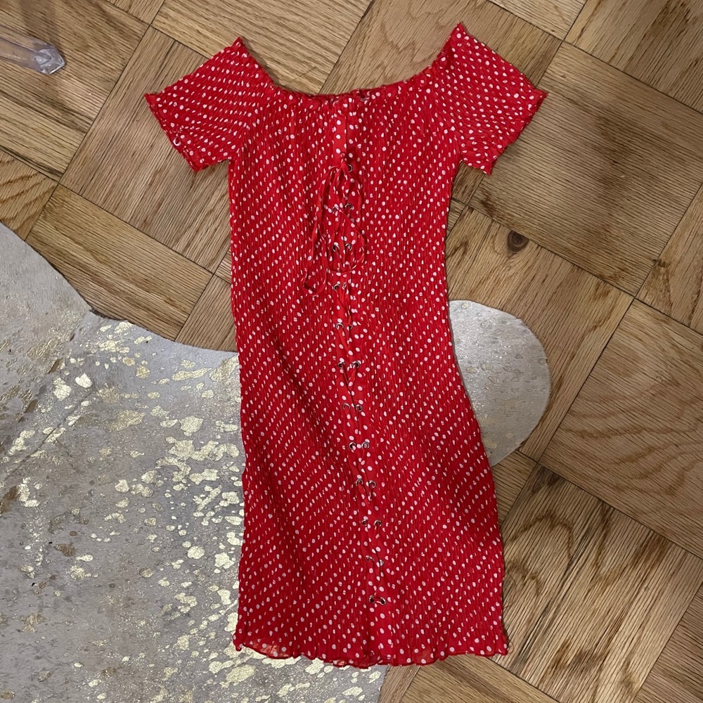 Red smocked mini dress size small